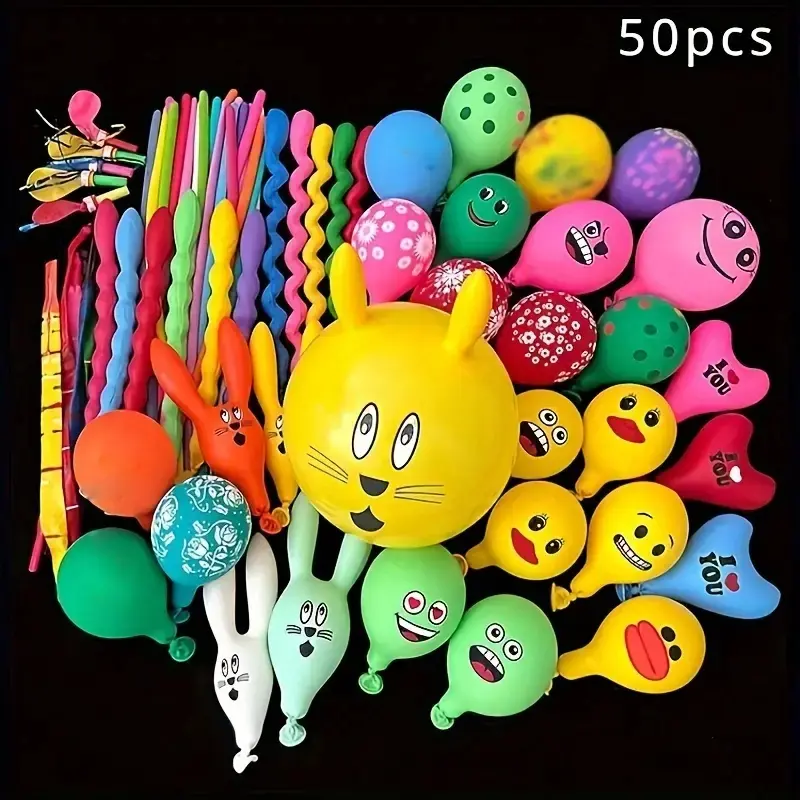 50 Pcs 3D Cartoon Animal Balloons, Birthday Party Decorations, Duck Rabbit Shape, Christmas & Back-To-School Supplies, Balloon Animals