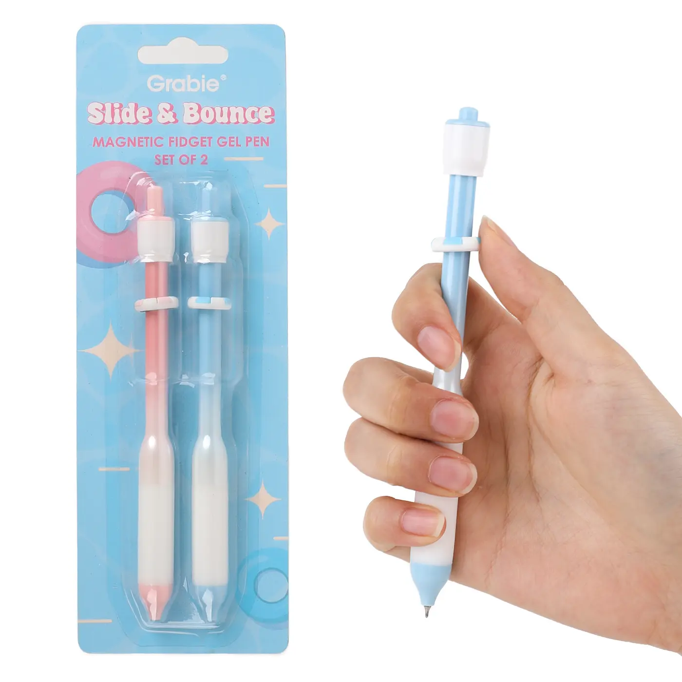 Grabie Slide & Bounce Magnetic Fidget Gel Pen Set (2-Pack), 0.5 mm Pen, Productivity Fidget Tool, Flawless Writing, Journaling School Supplies, Back to School Class Reward Gift Idea