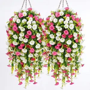 Realistic Artificial Morning Glory Vine 4 Counts UV Resistant Fake Flower Outdoor Indoor Garden Home Office Decoration for Thanksgiving Christmas Halloween Decor wall art Tricolor Flowers living room outside primitive stars decorations patio privacy,summe