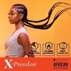 X-Pression 38-Inch Pre-Stretched Synthetic Braiding Hair Extensions, Soft Kanekalon Fiber, Tangle-Free, Hot Water Set, 1B Natural Black Hair Piece