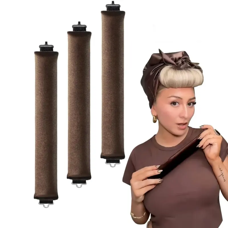 Set of 3: Heat-free curlers featuring soft flannel-lined flexible rods, ideal for creating gentle, overnight curls for medium-texture hair, Heatless Curling Rod, Curly Hair Kit, Heatless Styling Kit, Heatless Styling Tools