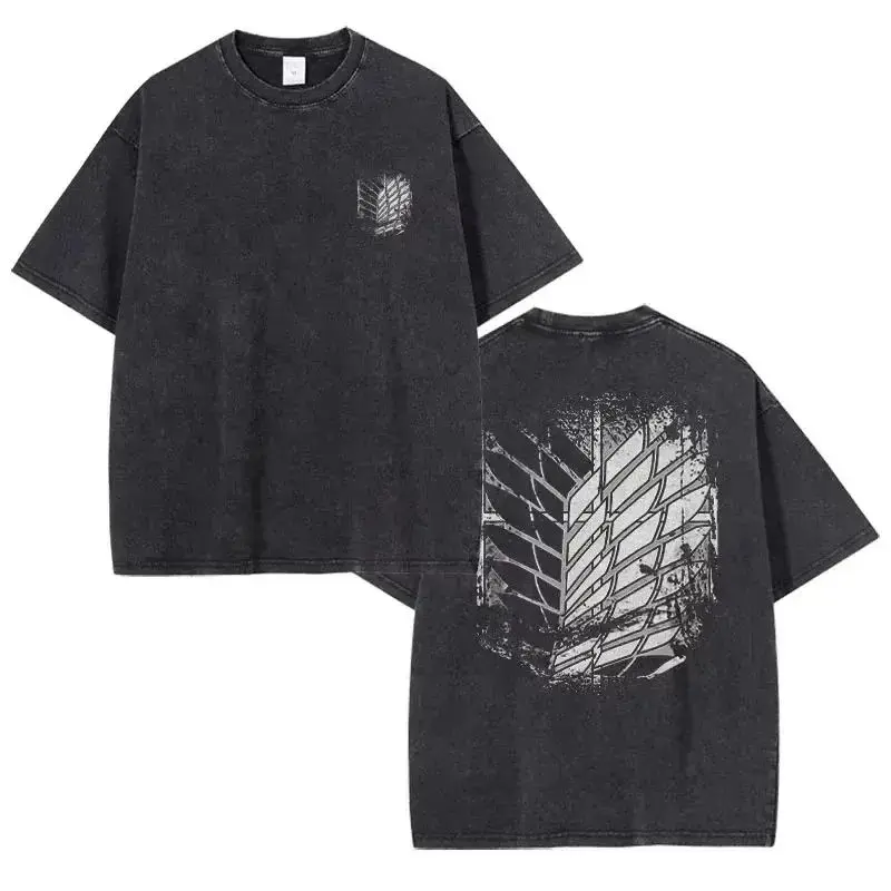 Eren Jaeger 2D T-shirts Vintage Washed Anime T-Titan A-Attack T Shirt Manga Shingeki no Kyojin Levi Mikasa Short Sleeve Tops