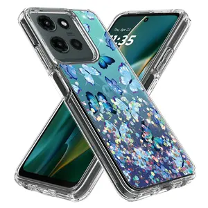 Motorola Moto G Power 2025 / 2026 Transparent Glitter Graphics Design Hybrid Armor Cover Case - Durable Phone Accessories