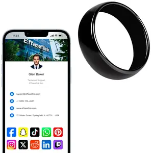 Customized Online Profile, Digital Business Card, Black Ceramic NFC Ring, Tap to Share Social Information, for iPhone & Android