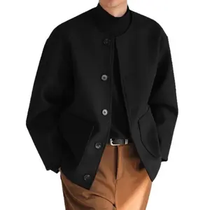 Men's 2026 Autumn Winter New Double-sided Collarless Loose-fit Woolen Jacket - Menswear Tops with Long Sleeve, Functional Fabric, and Pocket