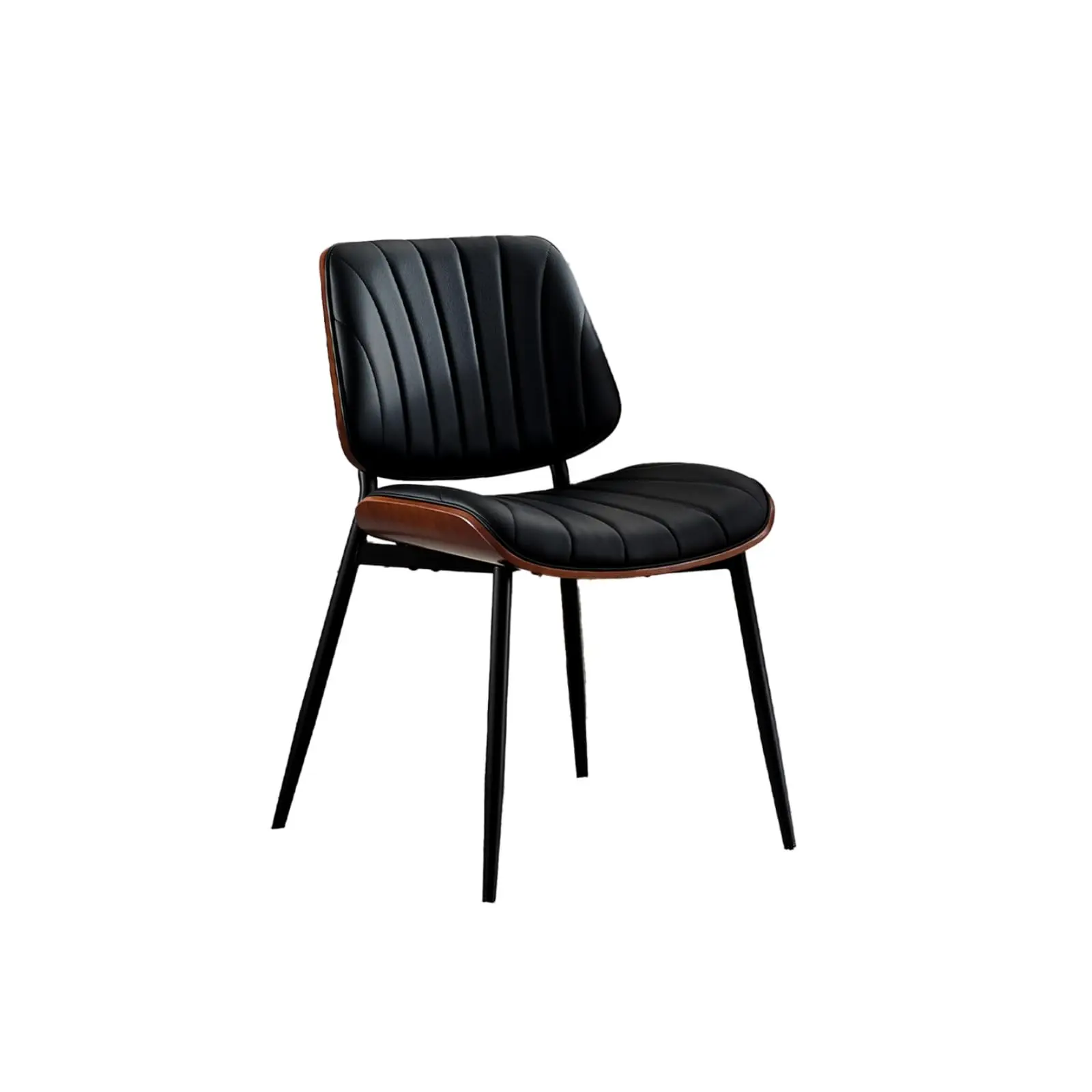 Garvee Ergonomic Space-Saving Dining Chairs Set of 2 – Mid-Century Modern Style with Walnut Bentwood Back and Shell Strips, Black PU Leather Upholstered Seat, Metal Legs, Adjustable Feet – Ideal for Dining