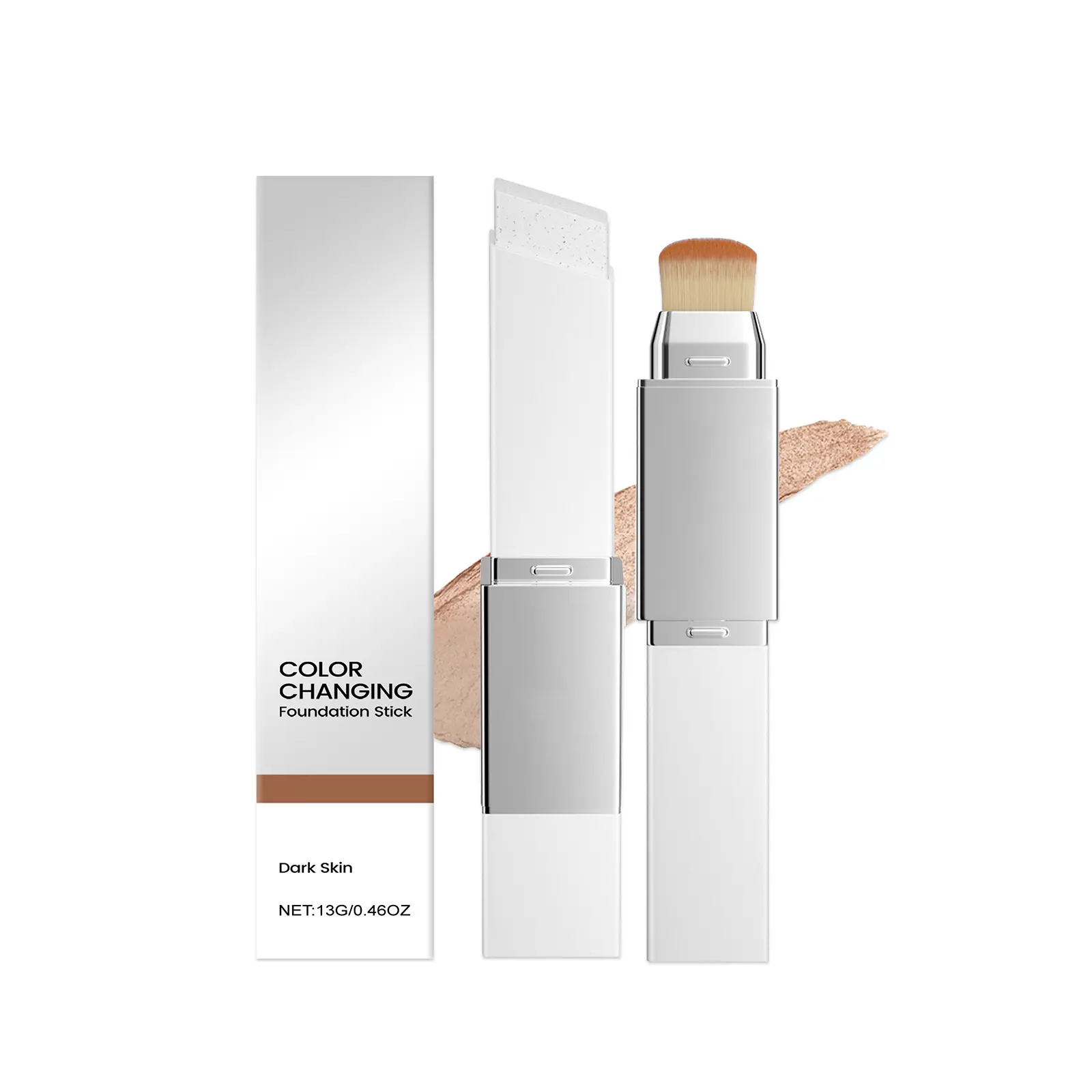 Color Changing Foundation Stick with Brush, Long Lasting Oil Control & Pore Blurring Cream Concealer, Compact Makeup for Daily Acne Coverage, 13g, Blend, Flawless Tint