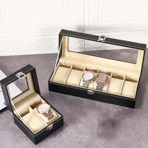2/3/6 Slot Luxury Large Capacity Watch Storage Box, Display Stand Holder For Watches, Bracelets, Suitable For Men And Women, Mechanical & Electronic Watch Organizer. Elegant Black PU Leather Case With Safety Barrier - Can Hold Watches