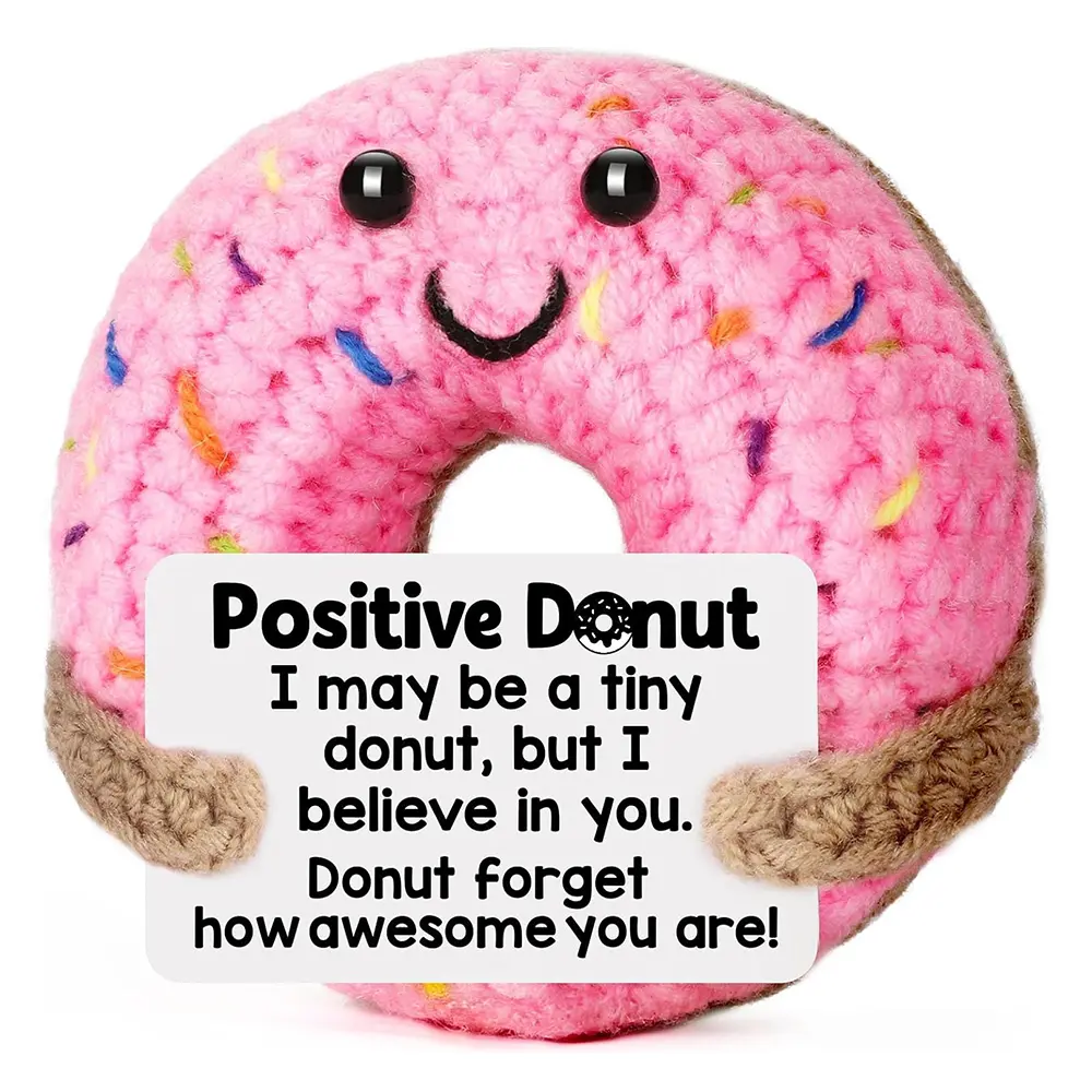 Funny Positive Gifts, Emotional Inspirational Support Crochet Stuffed Donut Amigurumi for Women and Men Friend Student Birthday Graduation Potato Pickle Christmas Stocking Stuffers Xmas Holiday Handmade Crochet Figure