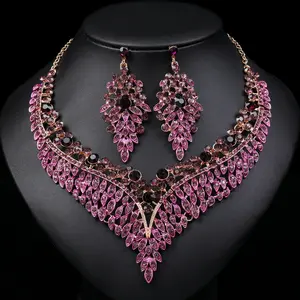 Matching Jewelry Set, Exaggerated Retro 2-Piece Necklace and Earrings, Exquisite Design, Colorful Enamel for Party Dresses