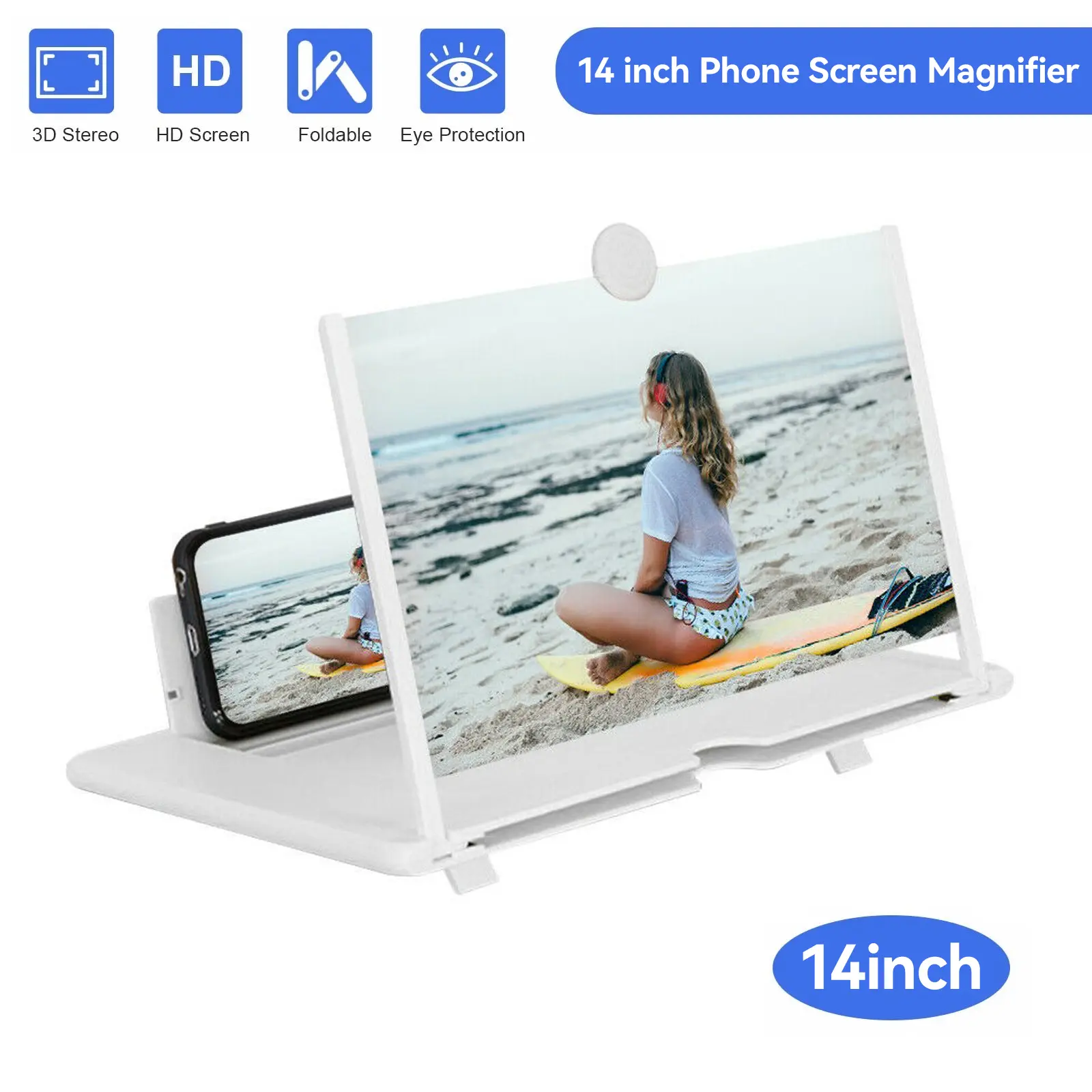 14" Mobile Phone & Smartphone Magnifier, Ultra-HD Screen, Eye Protection, Easy TV Viewing Orientation for Landscape Use