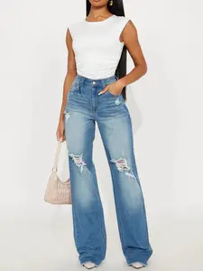 Tall Coldwater Canyon Stretch Ripped Wide Leg Jeans - Medium Wash