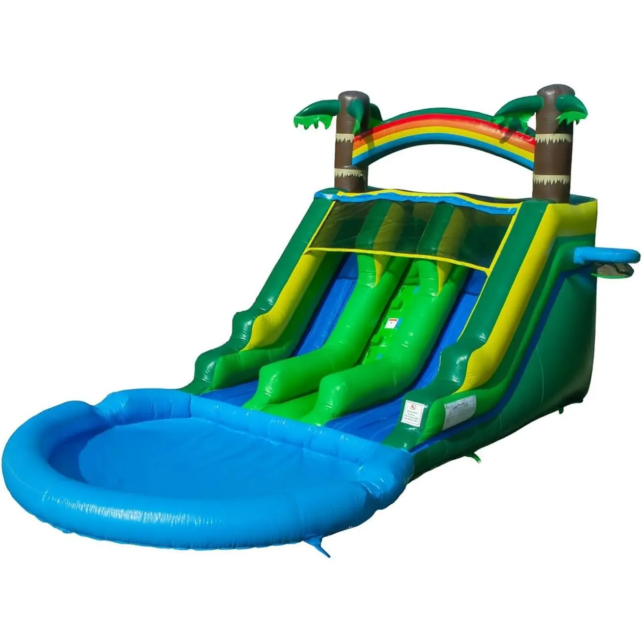 Kids Backyard Tropical Theme Dual-Lane Water Slide | Water Slide, Splash Pool, Dual Lanes, Commercial-Grade PVC Material, 1HP Blower and Stakes Included