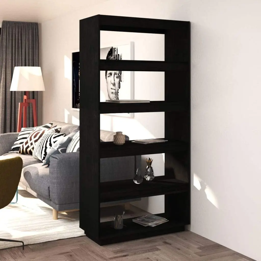 Book Cabinet/Room Divider Black 31.5"x13.8"x65.7" Solid Wood Pine