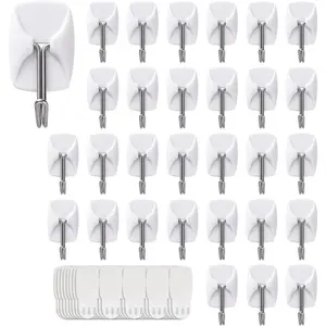 32 Hooks+40 Strips, Small Wire Toggle Hooks Value Pack, Organize -Free Utility Hooks,  Hooks Heavy Duty with Adhesive Strips, No Tools Wall Hooks for