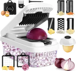 Vegetable Chopper, Multi-Functional Kitchen Gadget Set - Dicer, Slicer, Cutter, Julience, Cheese Grater, Egg Separator, Hand Guard - Veggie Chopper Lid  Handle Multifunctional Vegetable Chopper  Blades Multifunctional Vegetable Chopper Set