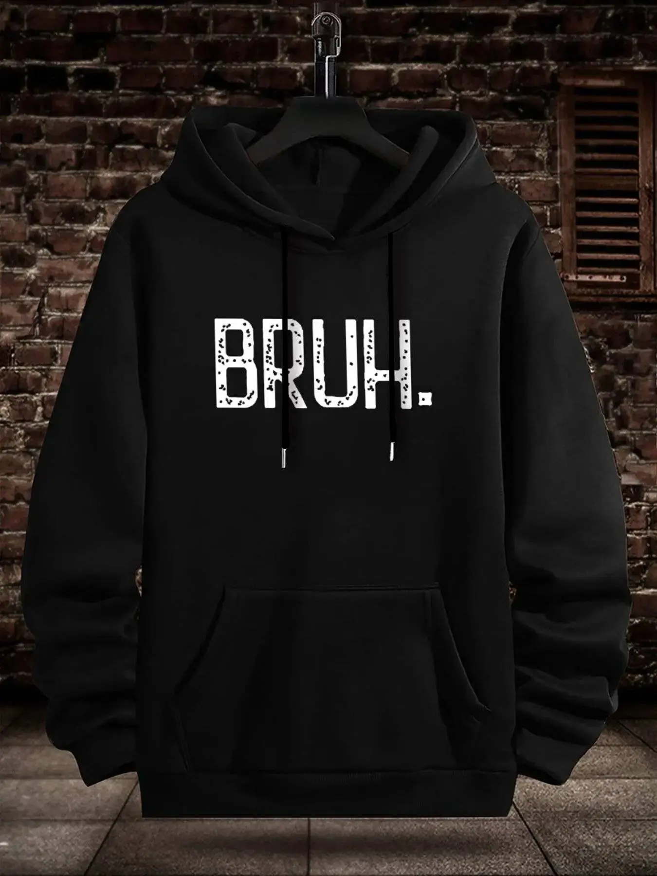 BRUH. Black Hoodie! Distressed White Text Meme Graphic Sweatshirt – Ultimate Streetwear Casual Top # TikTokMadeMeBuyIt