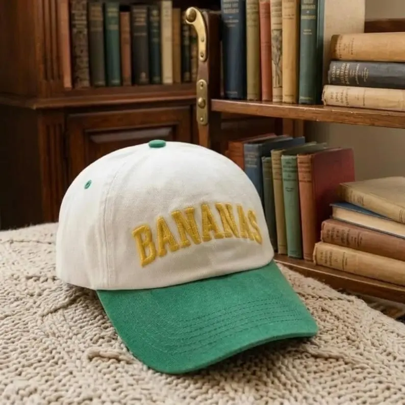 Bananas Hat Retro Fruit Slogan Embroidered Two Tone Baseball Cap Custom Thread Color