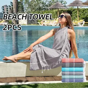 Striped Beach Towel, 2 Counts/set Soft Comfortable Beach Towel, Sports Towel, Great for Summer, Beach, Pool, Poolside, Travel, Camping, Hiking