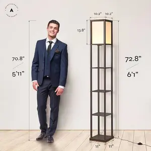 LED-mate- Brightech Maxwell - Modern Shelf Floor Lamp with Lamp Shade and LED Bulb - Corner Display Floor Lamps with Shelves for Living Room, Bedroom and Office - Havana Brown