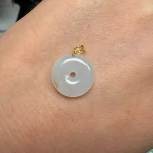 White/orange jadeite Jade pendant 18k clasp