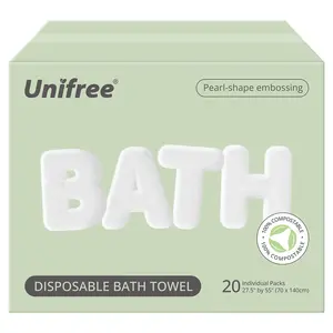 [ZS] Unifree Disposable Bath Towel 27.5"x55" - 20 Individually Packaged, Portable, Thick, Biodegradable Viscose Towels for Travel, Gym, & Hotel Use, beach towel, DealsForYouDays, summerwins