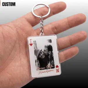 Custom Photo Playing Card Acrylic Keychain, Personalized Picture, Couple Gift