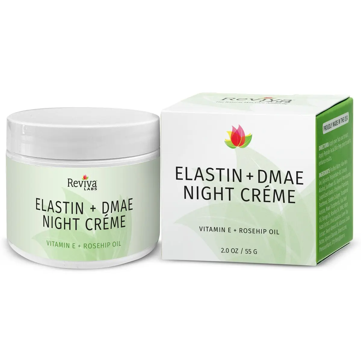Reviva Labs Elastin & DMAE Night Cream – Firming & Lifting Moisturizer for Face, Neck & Throat, 2 oz
