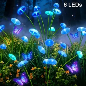 2pcs Solar Jellyfish Mushroom Lights, 6 Leds, with 2 Flashing Modes, Perfect for Yard And Lawn Decoration, Outdoor Solar Garden Lights, Decorative Garden Lights Suitable for Decorating Yards, Streets, And Party Trees, Solar Landscape Lights