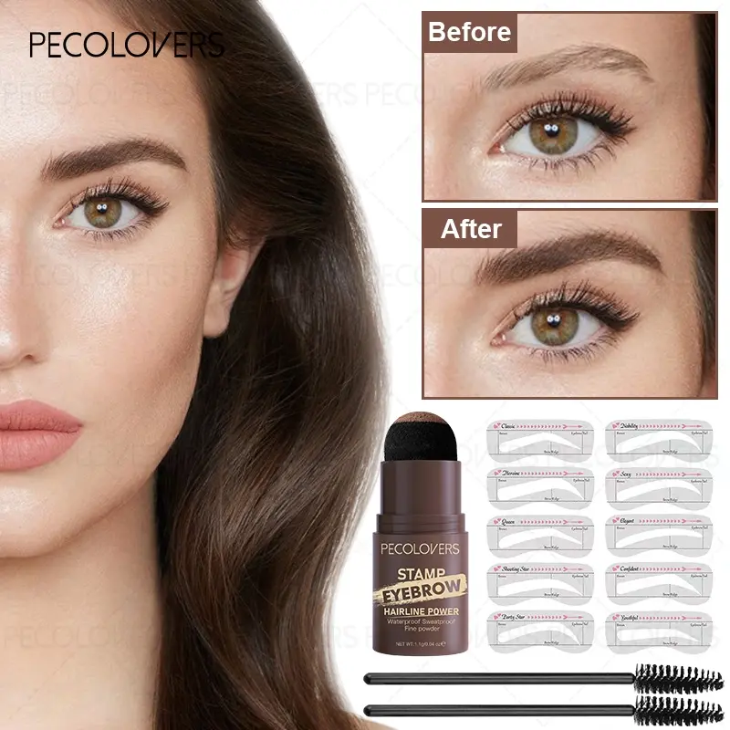One Step Eyebrow Stamp Shaping Kit Set Hair Cover Up Powder Contouring Stick Hairline Shadow Powder Brow Shape 10 Pcs