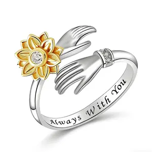 Hug Ring For Hope Rings, Inspirational Stainless Steel Engarved With Always With You Message Adjustable Ring for Women Non Tarnish Jewelry Gift for Her Birthday Christmas