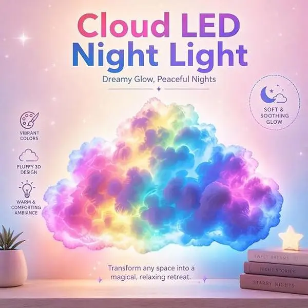 AJK [1-Pack] 3D RGB LED Cloud Light, Color-Changing Night Light with Lightning Effect, Creative Multicolor Ambient Light for Bedroom, Gaming Room, Party, and Club Decor