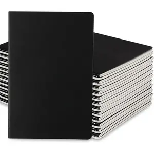 24 Pack College Ruled Notebook & Journal Bulk, Black Cover, Line Thick Paper, A5 Size, 5.5x8.3 inch, 60 Pages, Small Subject Note Pad Planner Set for Women Men  Traveler Student Office