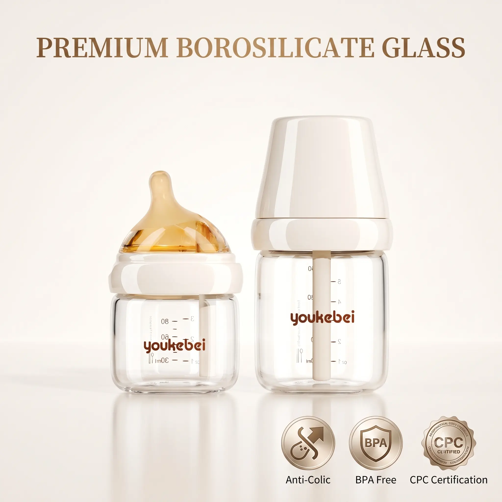 youkebei Anti-Colic Bottle with Breast-like Natural Flex Silicone Nipple for Newborn Feeding, BPA-Free, Bottles With Lids