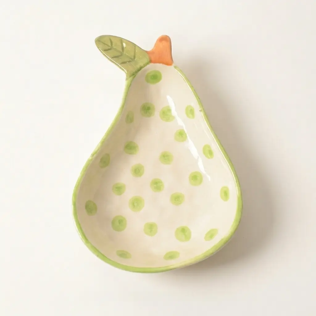 Green Pear Polka Handmade Serving Bowl | Handpainted Ceramic