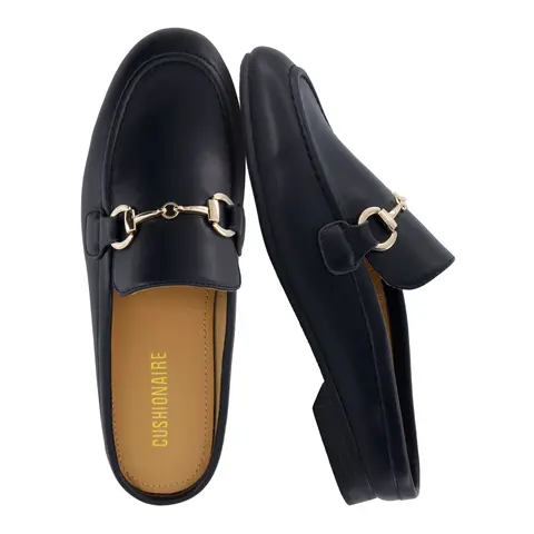 Cushionaire Yummy Slip On Mules For Women | Business Casual Loafers With Low Heel And Metal Chain Detail | Comfortable Everyday Slip On Shoes For Work And Casual Wear | Runs Small Size Up