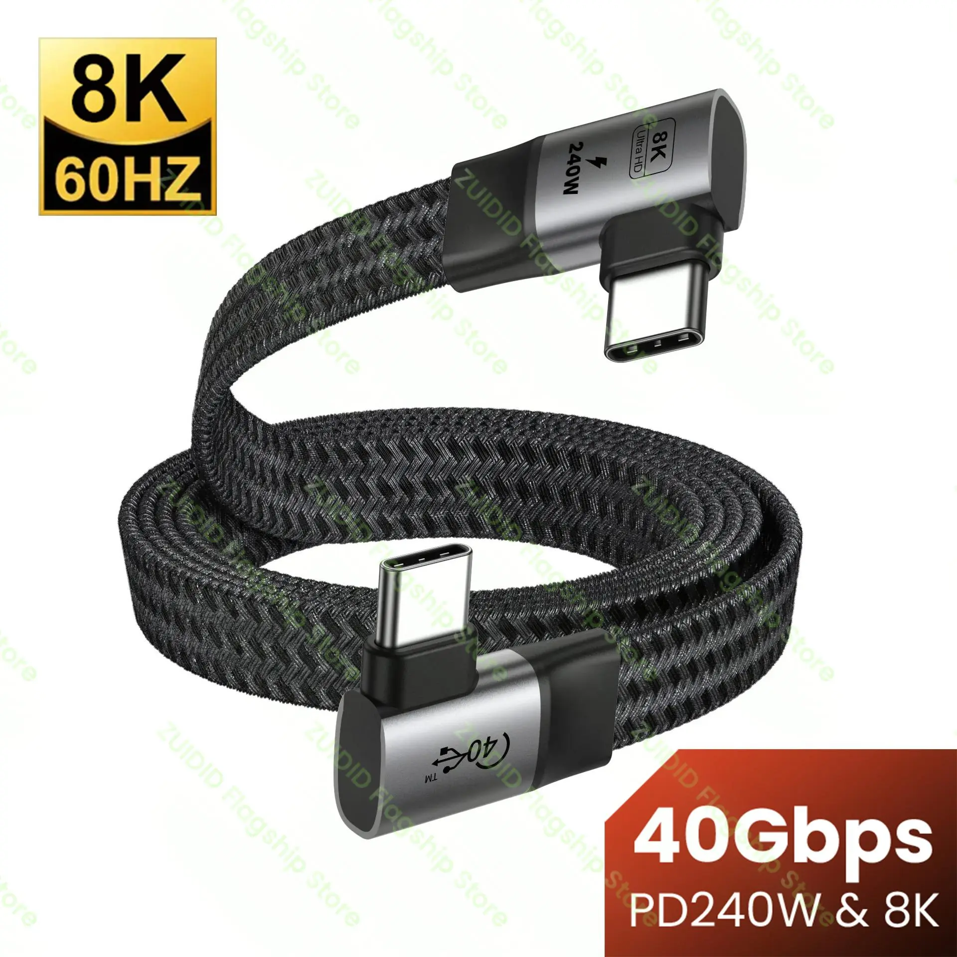 Flat USB4 40Gbps Type C to Type C Data Cable ThunderBolt 3 PD 240W 5A USB-C Cord For iPhone 15 16 Pro MacBook Pro Samsung Xiaomi