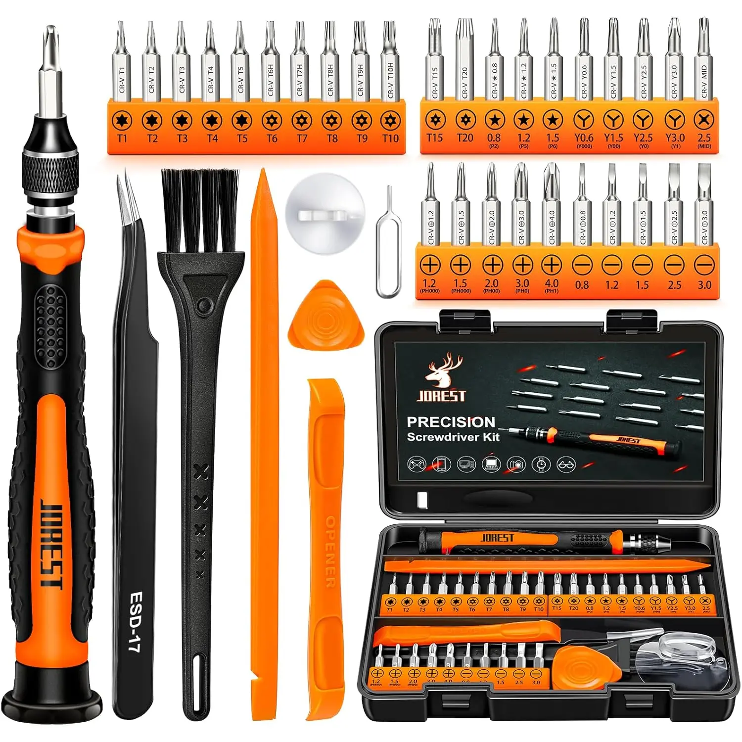 JOREST 38Pcs Small Precision Screwdriver Set with Torx T5, T6, Y00, Mini Repair Tool Kit for Macbook, Computer, Laptop, Iphone, PS4 PS5, Xbox, Switch, Eyeglasses, Watch, Ring Doorbell, Electronic, Etc JOREST