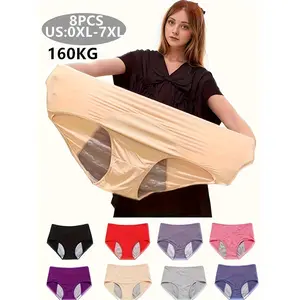 8pcs Women'S Plus Size Menstrual Pants Underwear - High Waist Breathable Mesh Period Panties with Absorbent & Comfort Fit, Elegant Solid Color Options for Everyday & Special Occasions, Menstrual Underwear, Comfortable Daily Wear, Highwaist Design,