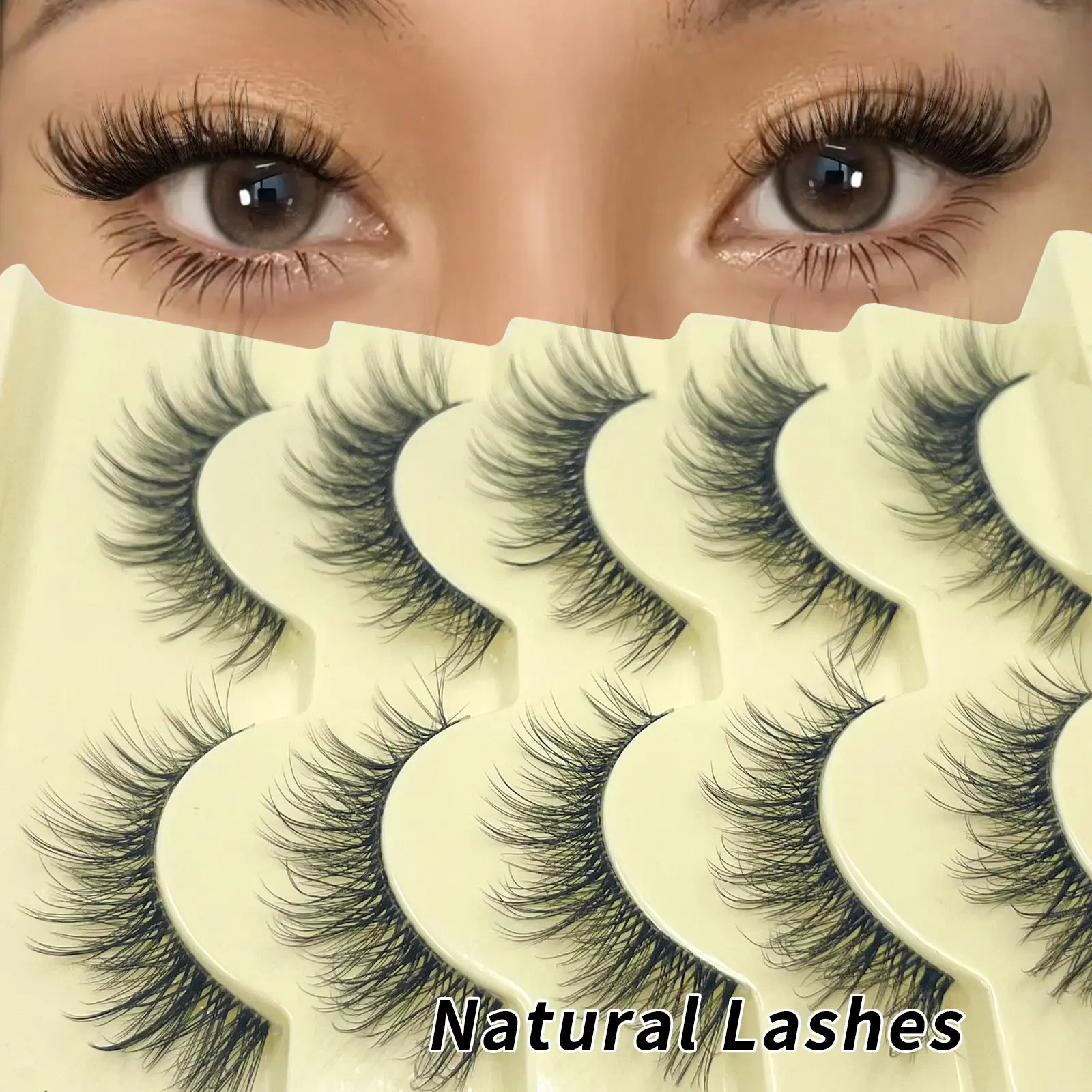 5 Pairs Eyelashes with Clear Band Strip Lashes Soft Natural Eyelash Fluffy Natural Look Wispy Light Short False Eyelashes Invisible 3D Fake Lashs Pack Cosmetic False Lashes Luxurious Fake Eyelashes