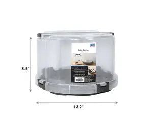 Clear Round Cake and Cupcake Storage Carrier Gray Handle Snap Lock Clasps Serving Utensil Included Durable 13 2 x 8 5 Transport Container