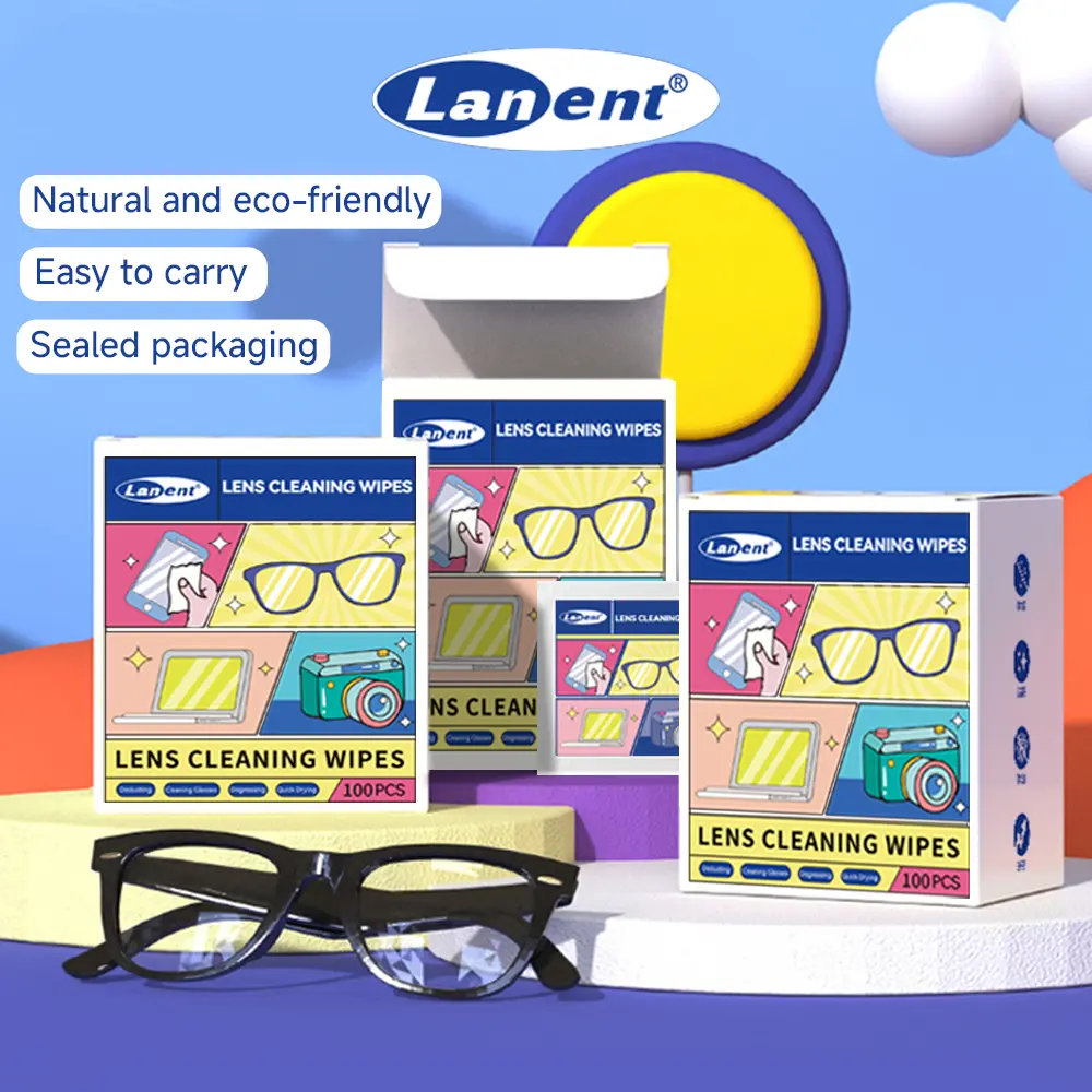 50-Pcs Soft Lens Cleaning Wipes - Individually Wrapped for Travel, Pre-Moistened with Solution, Wipe Clean for Eyeglasses, Sunglasses, Camera Care & Home Care Supplies