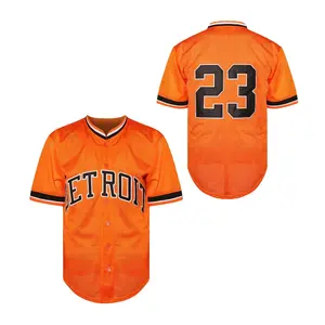 Men's Yellow Baseball Jersey#23 Knitted Pattern Short-Sleeved V-Neck Loose Button-Up Shirt for Training & Sports