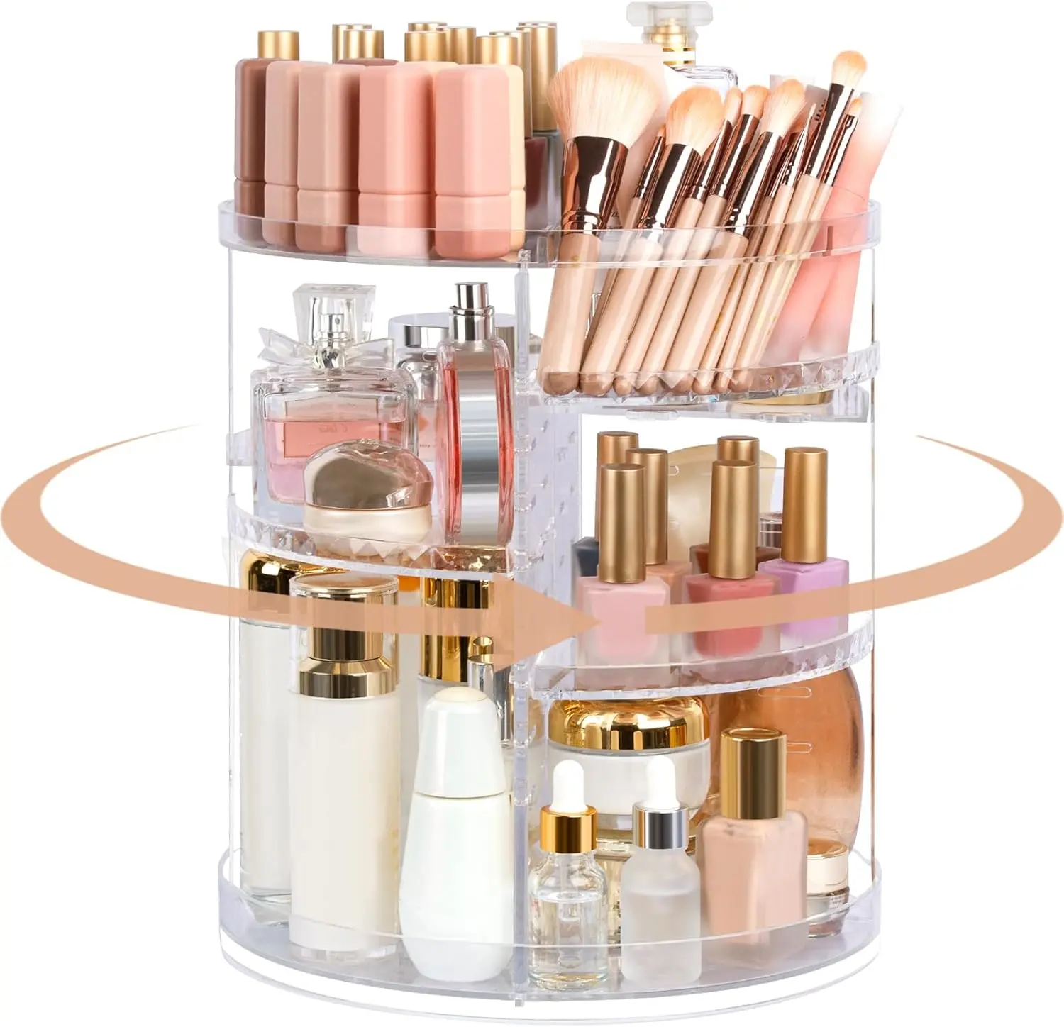 Makeup Organizer Rotating Large Capacity, 360 Makeup Carousel with Brush Compartment, Clear Skincare  Spinning Organizer with 7 Layers for Countertop Vanity Bathroom Bedroom