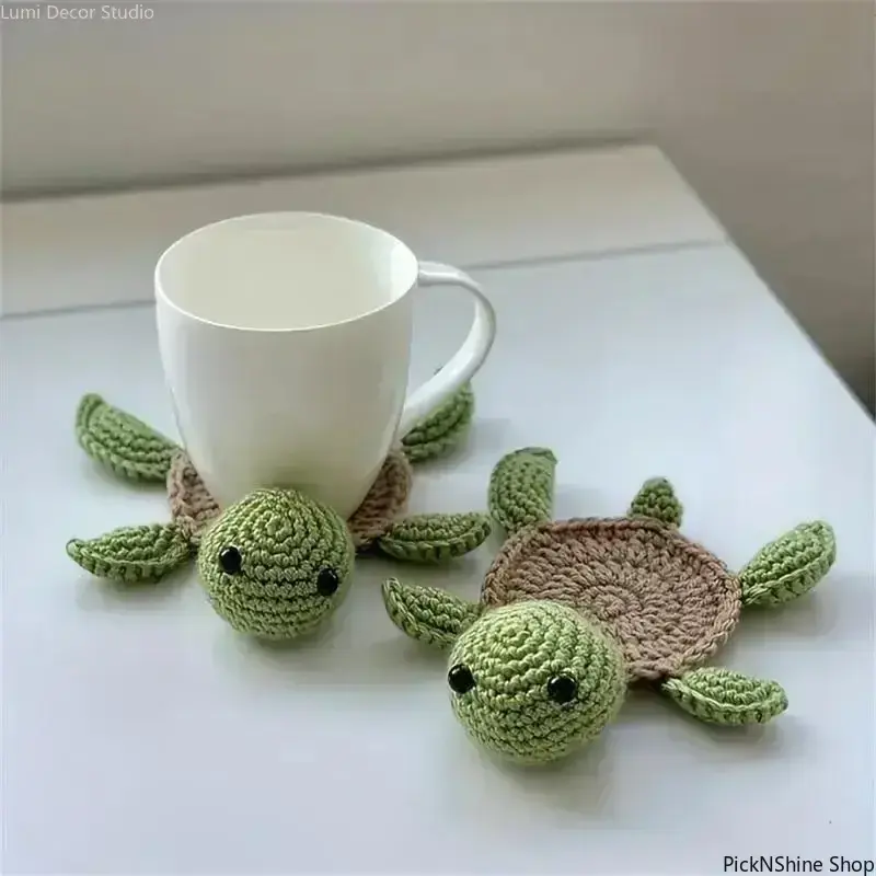 Boho Turtle Cute Coasters, Absorbent Crocheted Yarn Table Protector for Desks and Nightstands, Decorative Coaster, Birthday, Charming Decor Piece, Quirky Turtle Coasters