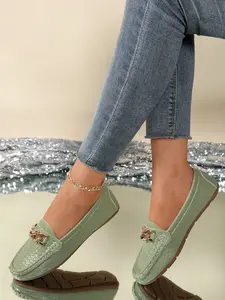 Women's Loafers, Woven Texture Metal Buckle Casual Flats, Slip-On Comfortable Single Shoe, Casual Daily Commute and Leisure Wear