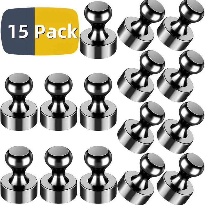 Magnetic Push Pins Set, 15 Pieces, Small Strong Magnetic Thumbtacks, Refrigerator Magnets, Fridge Magnets, Ideal for Whiteboard, Office, Classroom, Maps, Kitchen, Strong Magnetic Hold
