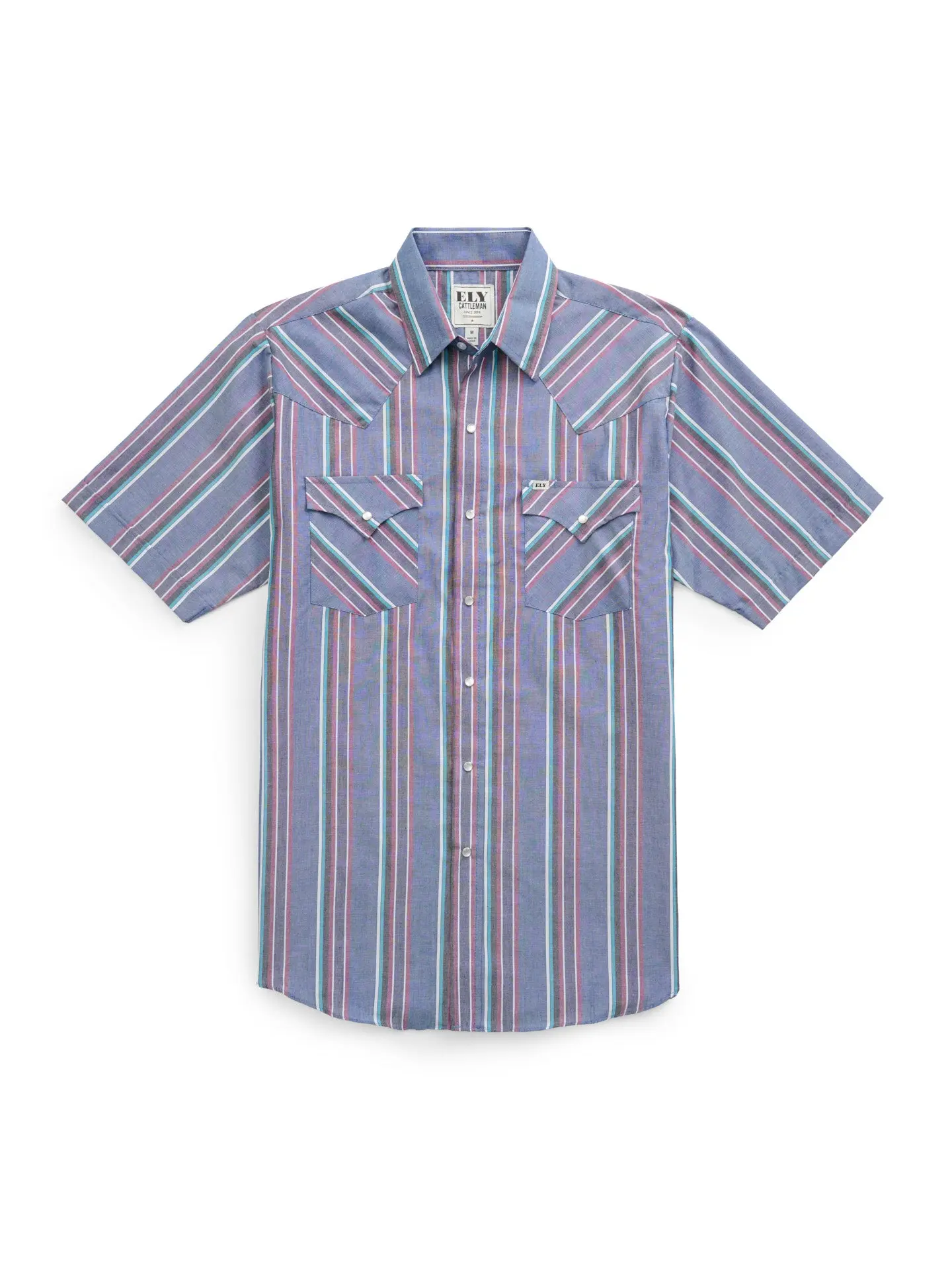 Men's Classic Ely Cattleman Cowboy Short-Sleeve Stripe Western Snap Shirt, Menswear with Functional Pocket & Premium Fabric