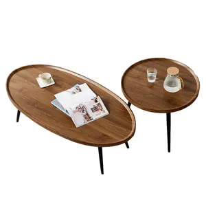 Nesting Coffee Table Set of 2, Mid Century Modern Walnut Side Tables, Space-Saving 2-Piece End Tables for Small Spaces, Versatile Living Room Furniture for Sofa, Bedside, Balcony