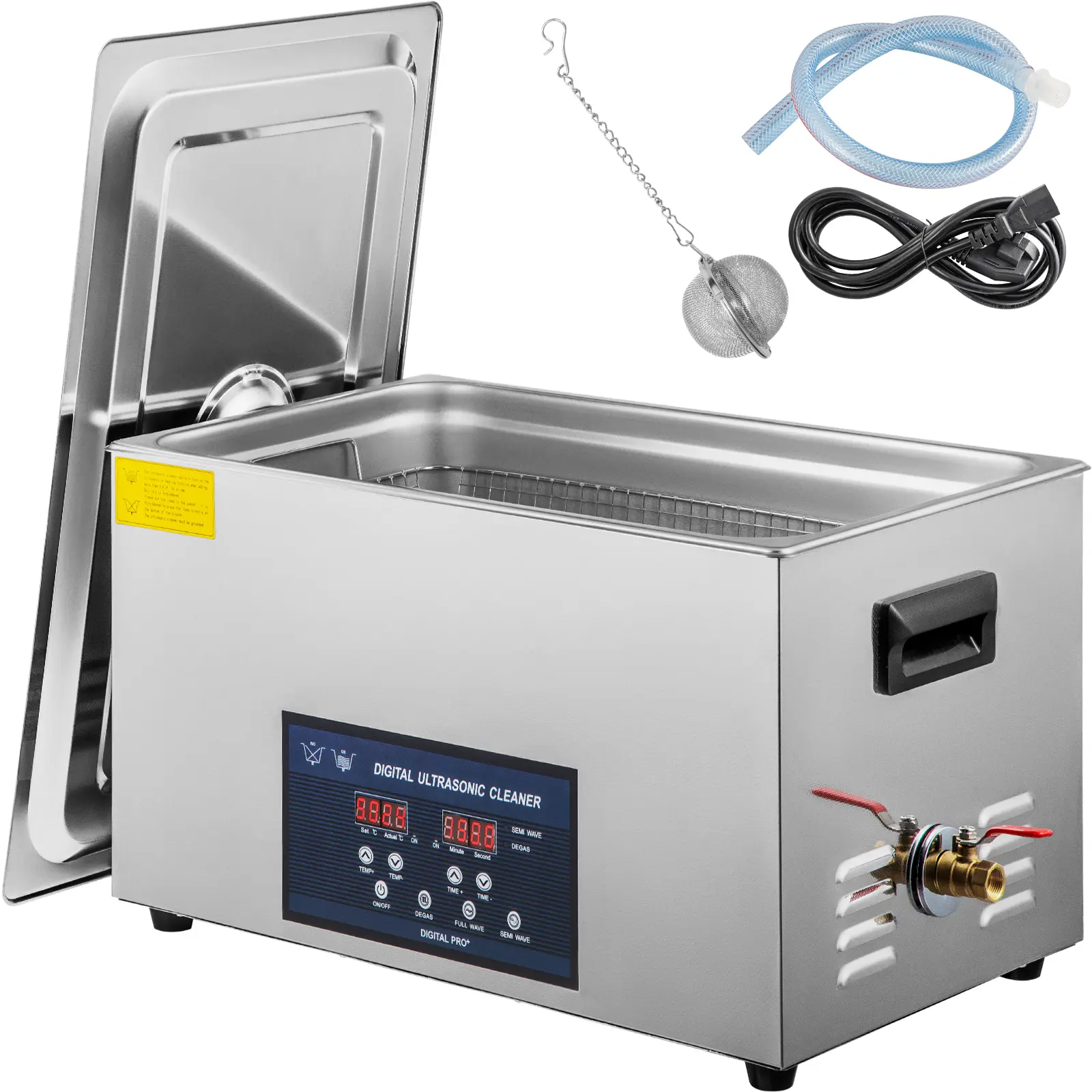 VEVOR 30L Tabletop Stainless Steel Ultrasonic Cleaner Set - 28/40kHz Dual Frequency Cleaning Tools, Turbo Function, LED Screen, Heater, 0–30min Timer Fits Tasks, Auto Standby Mode, Degas Deep Clean, for Dental Instruments Parts, Dual Frequencies
